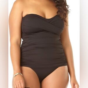 ANNE COLE womens black twist front plus size 16 bandeau one piece swimsuit NWT